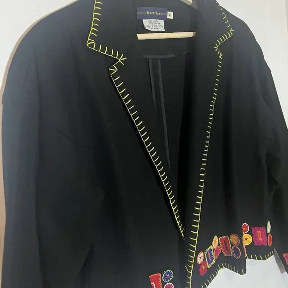 Breeches Women’s Wool Blend Vintage Jackets Médium Size Black Embroidery - Picture 6 of 10
